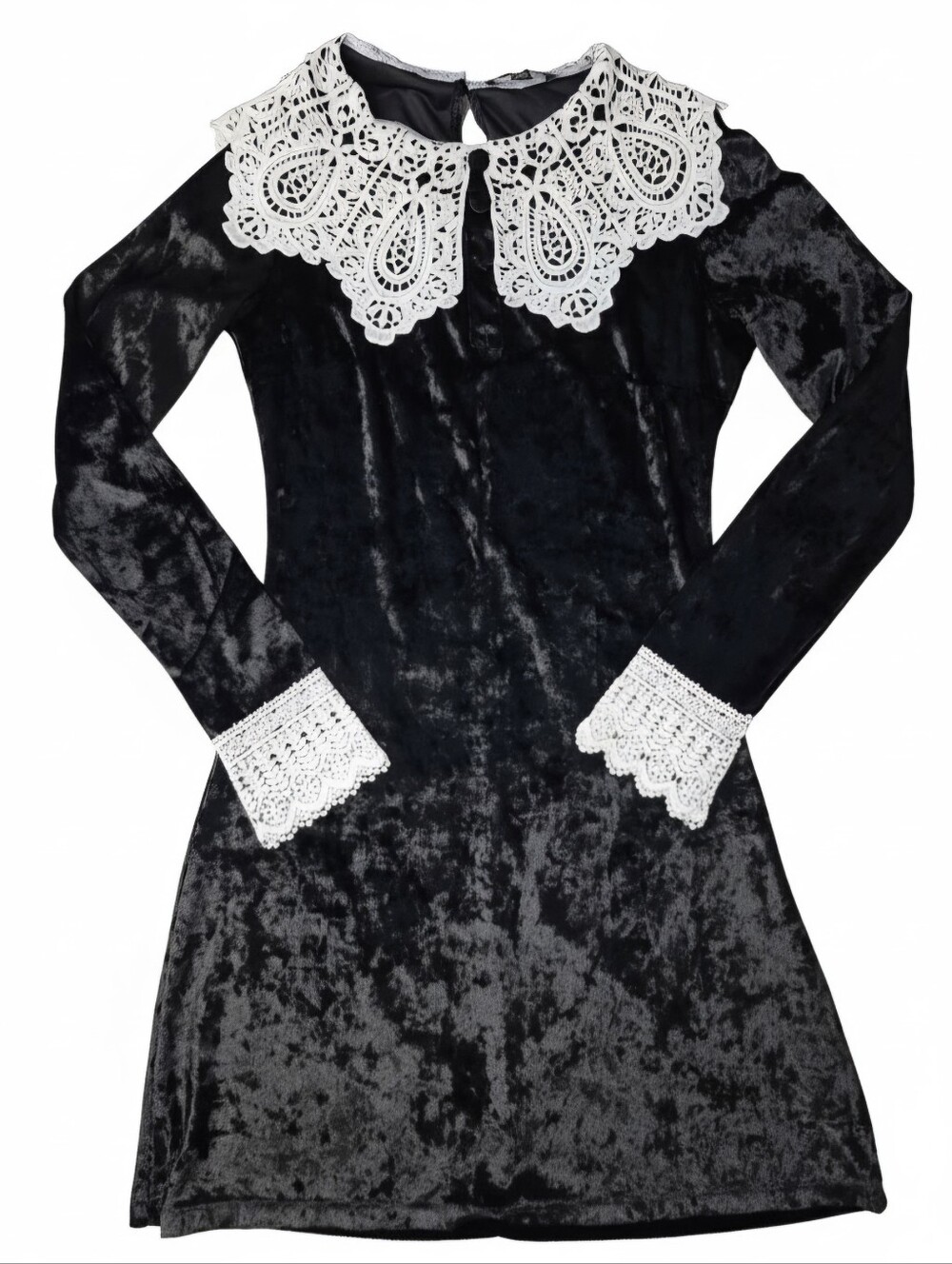 Dolls Kill Black Velvet Lace Collar Mini Dress XS/S Goth Wednesday Halloween